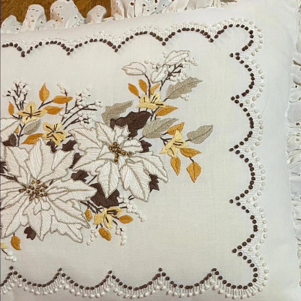 Vintage Floral Embroidered Pillow